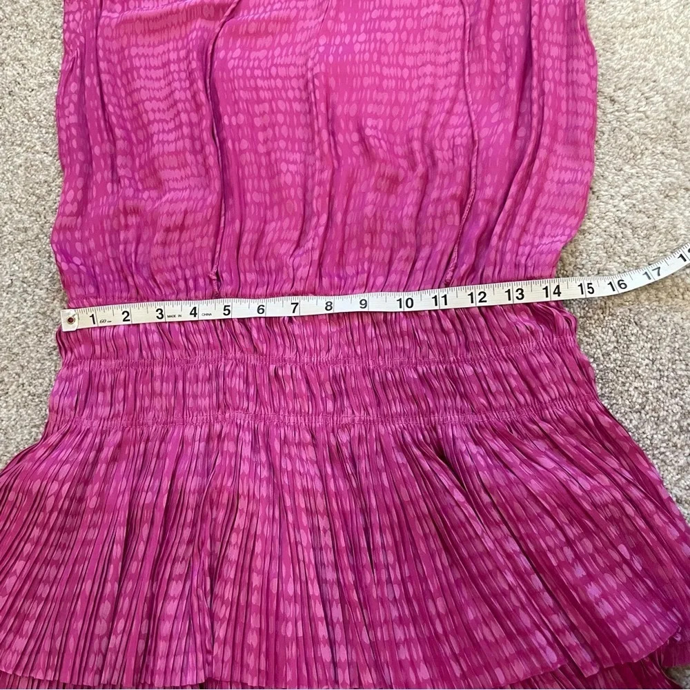 Magenta Pink Musette Mini Dress Barbie Size Medium Tiered Ruffle Hem Rush Satin - Picture 9 of 14